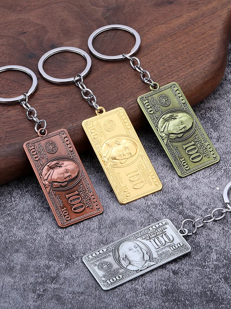 100$ Bill Metal Keychain