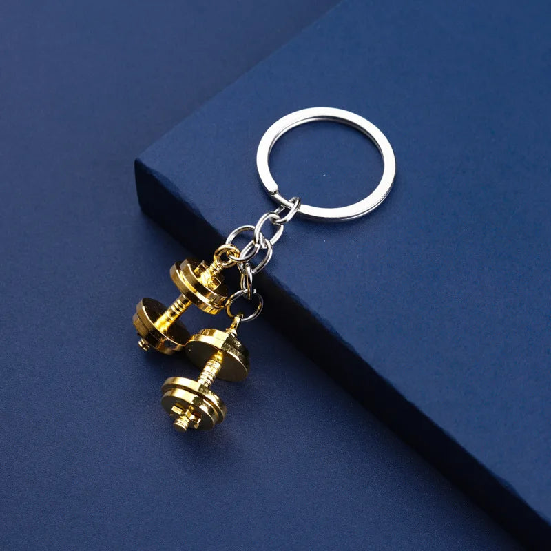 Mini Metal Dumbbell Keychain