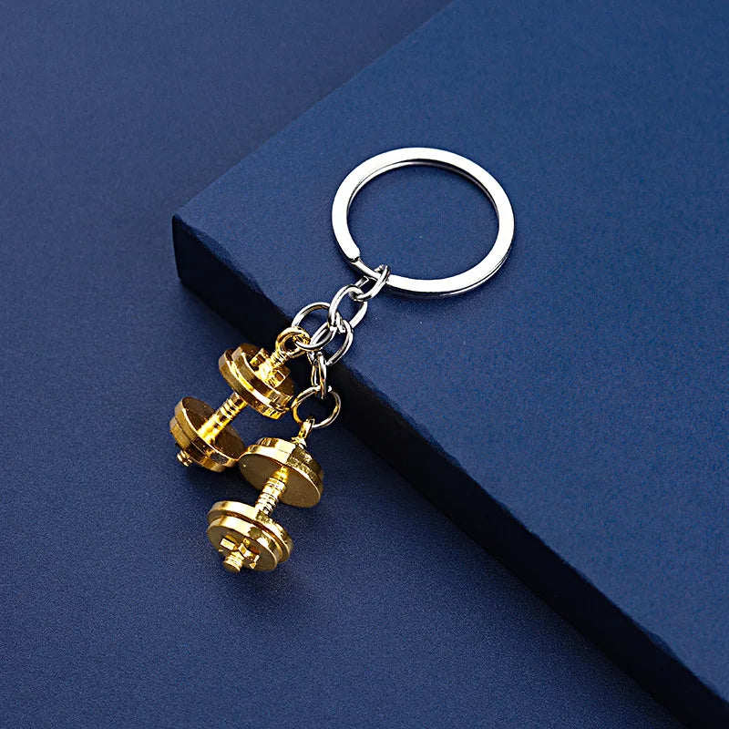 Mini Metal Dumbbell Keychain
