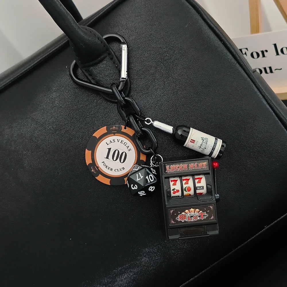 Las Vegas Dice Keychain – Black Eight Fruit Machine Poker Pendant