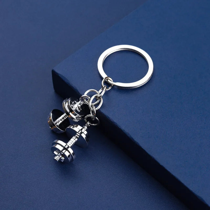 Mini Metal Dumbbell Keychain