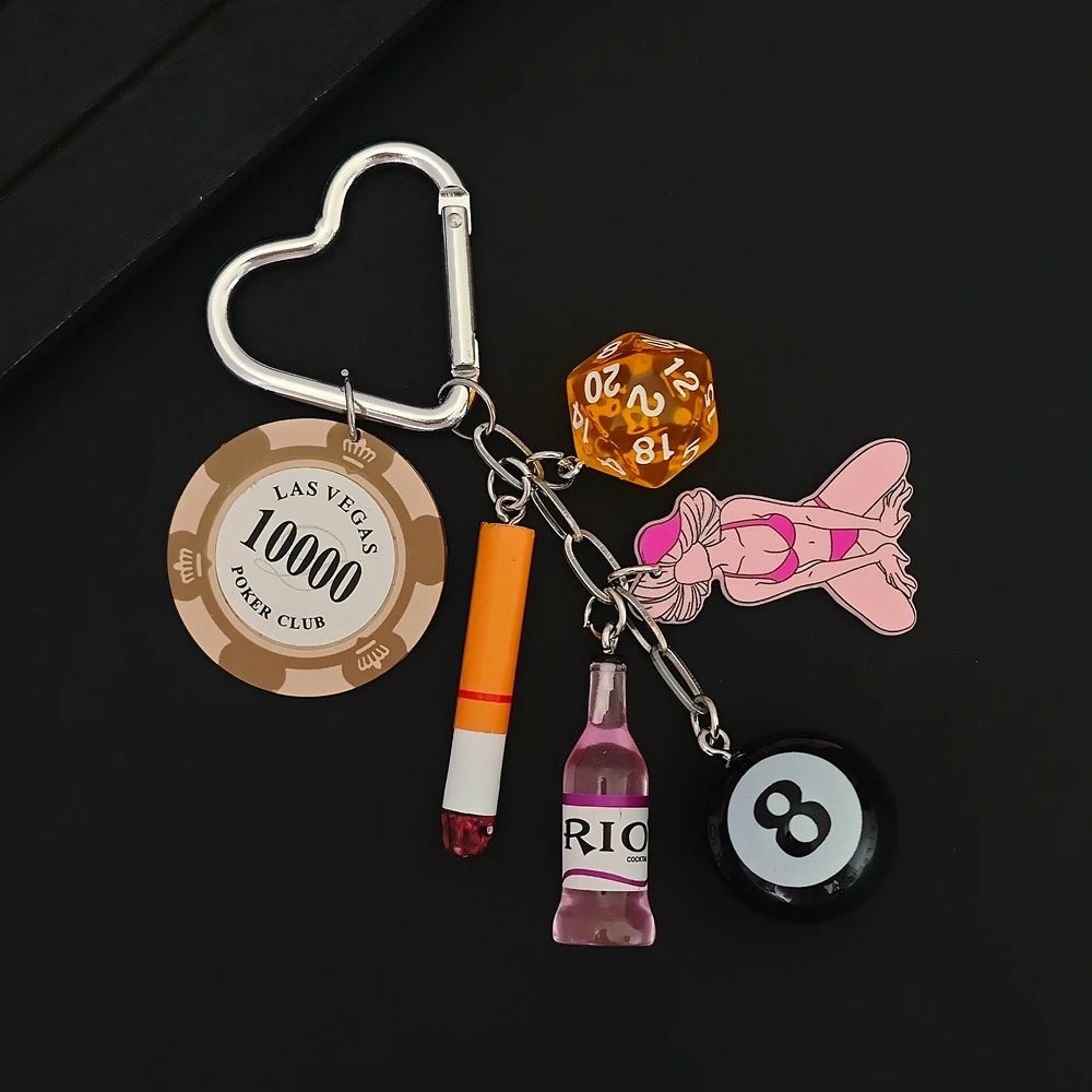 Las Vegas Dice Keychain – Black Eight Fruit Machine Poker Pendant