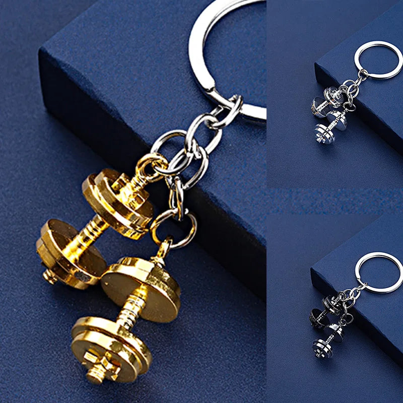 Mini Metal Dumbbell Keychain