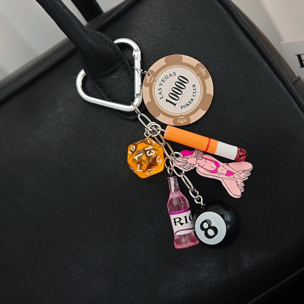 Las Vegas Dice Keychain – Black Eight Fruit Machine Poker Pendant