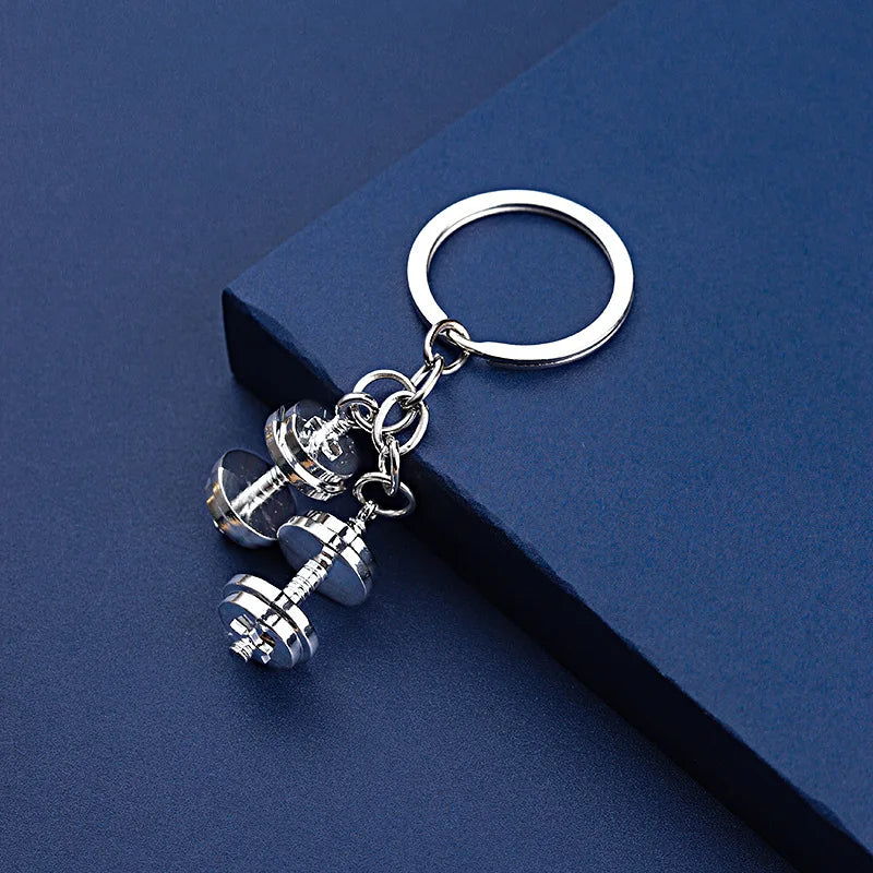 Mini Metal Dumbbell Keychain