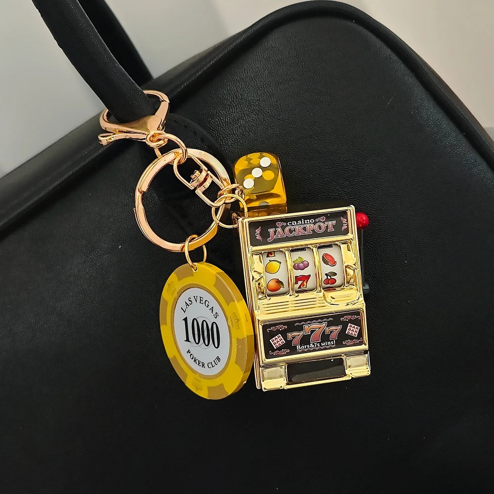 Las Vegas Dice Keychain – Black Eight Fruit Machine Poker Pendant