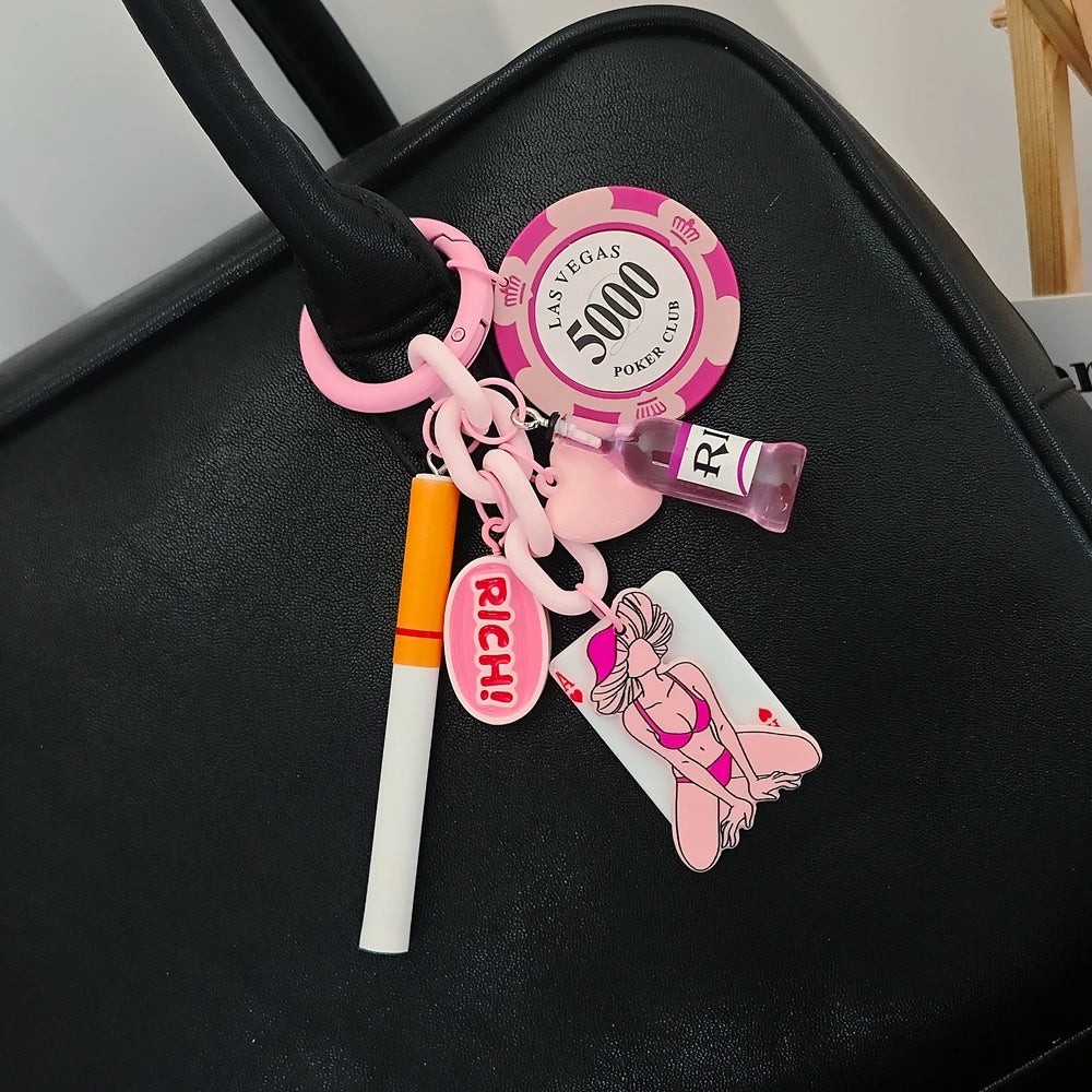 Las Vegas Dice Keychain – Black Eight Fruit Machine Poker Pendant