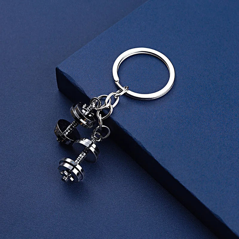 Mini Metal Dumbbell Keychain
