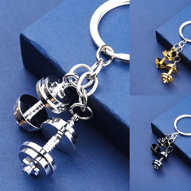 Mini Metal Dumbbell Keychain
