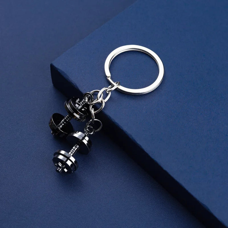 Mini Metal Dumbbell Keychain
