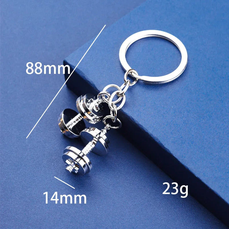 Mini Metal Dumbbell Keychain